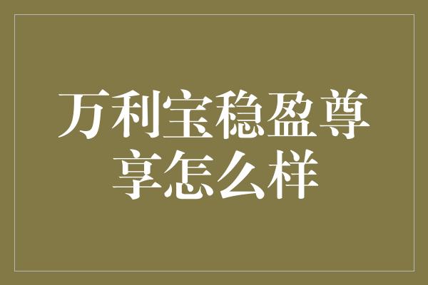 万利宝稳盈尊享怎么样