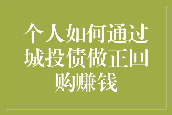 个人如何通过城投债做正回购赚钱