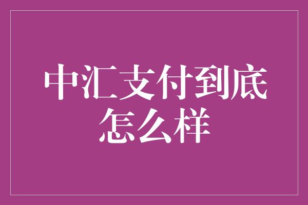 中汇支付到底怎么样