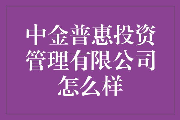 中金普惠投资管理有限公司怎么样