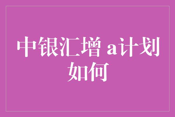 中银汇增 a计划如何