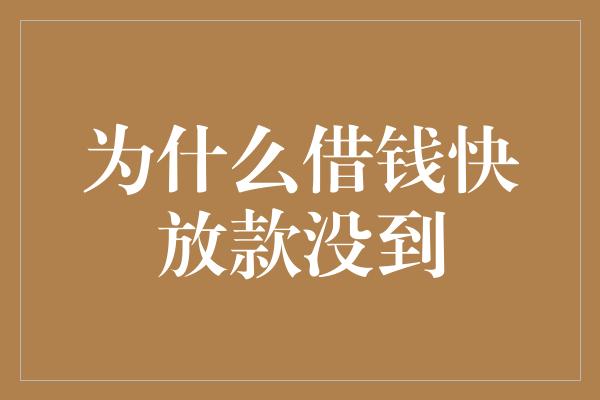 为什么借钱快放款没到