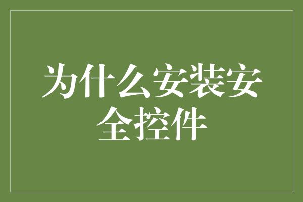 为什么安装安全控件