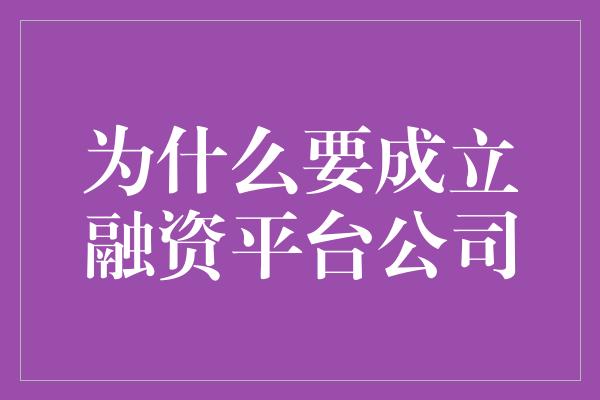 为什么要成立融资平台公司