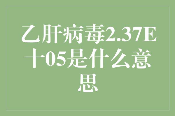 乙肝病毒2.37E十05是什么意思