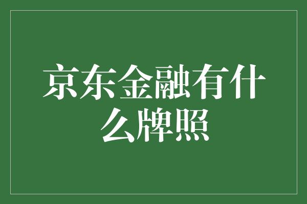 京东金融有什么牌照