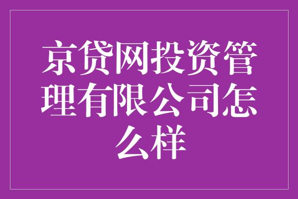 京贷网投资管理有限公司怎么样