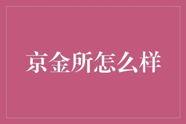 京金所怎么样