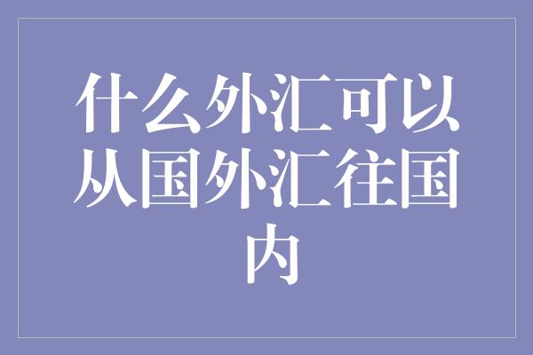 什么外汇可以从国外汇往国内