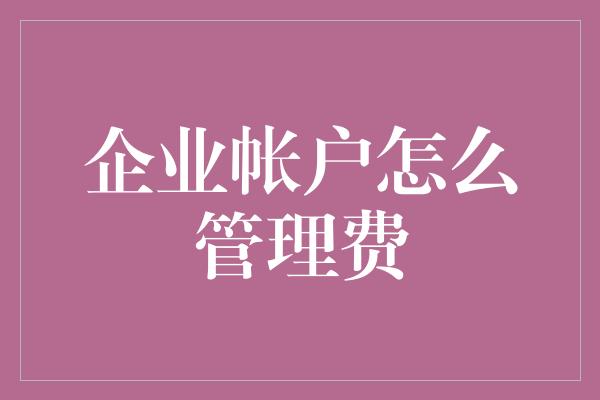 企业帐户怎么管理费