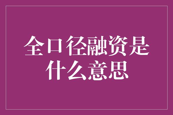 全口径融资是什么意思