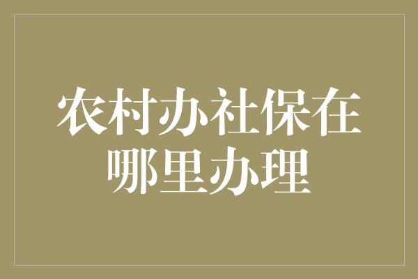 农村办社保在哪里办理