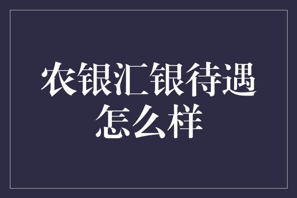 农银汇银待遇怎么样