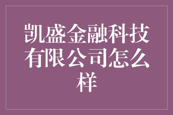 凯盛金融科技有限公司怎么样