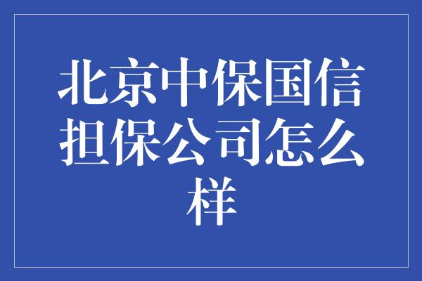 北京中保国信担保公司怎么样