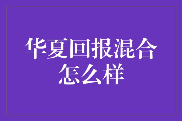 华夏回报混合怎么样