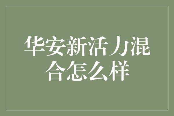 华安新活力混合怎么样