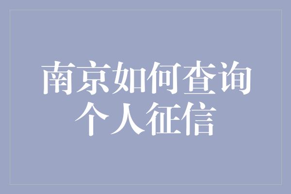 南京如何查询个人征信