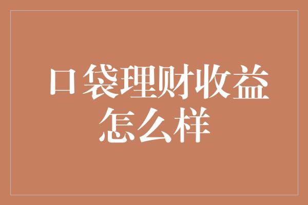 口袋理财收益怎么样