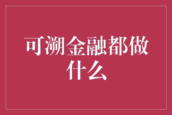 可溯金融都做什么