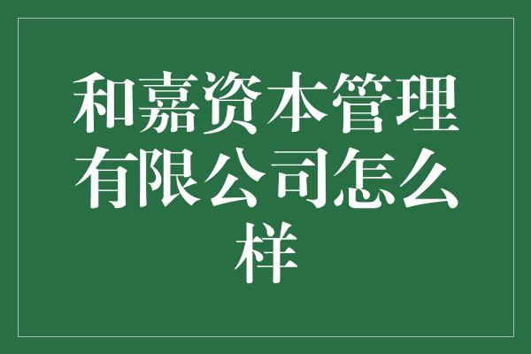 和嘉资本管理有限公司怎么样