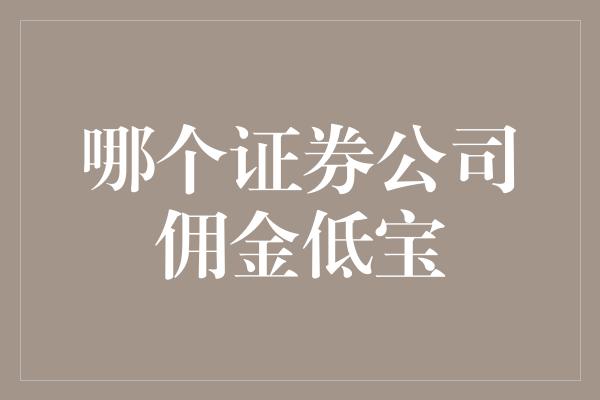 哪个证券公司佣金低宝