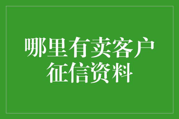 哪里有卖客户征信资料