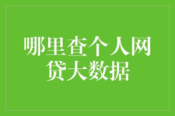 哪里查个人网贷大数据