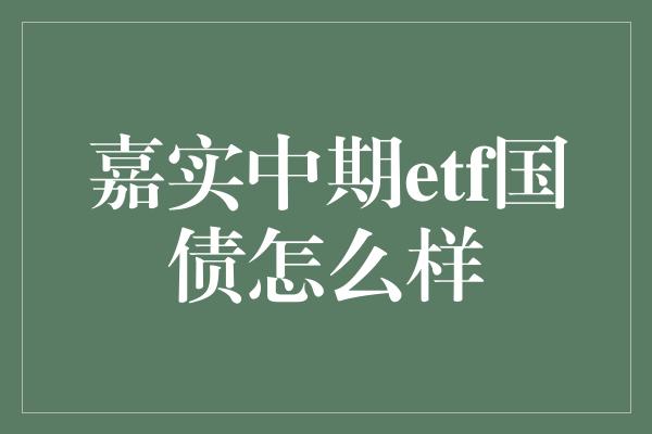 嘉实中期etf国债怎么样