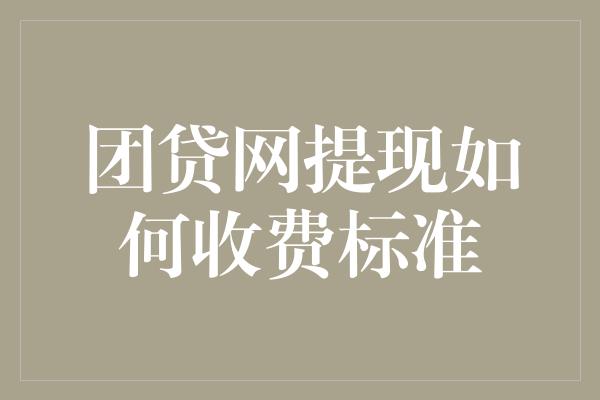 团贷网提现如何收费标准