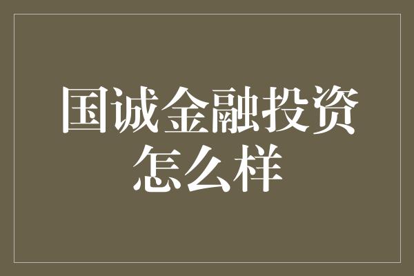 国诚金融投资怎么样