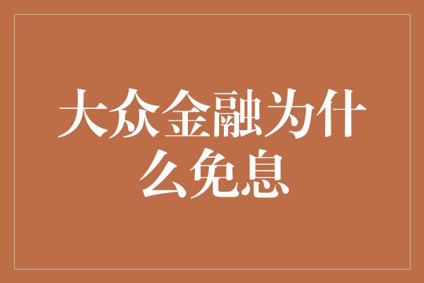 大众金融为什么免息