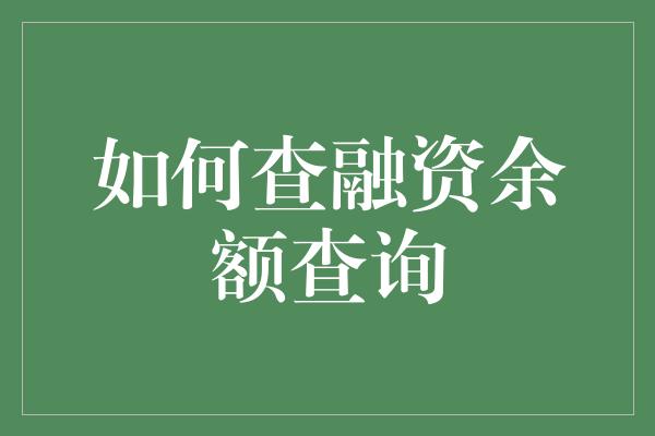 如何查融资余额查询