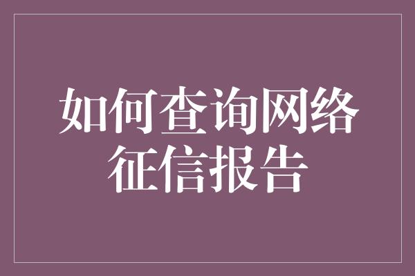 如何查询网络征信报告