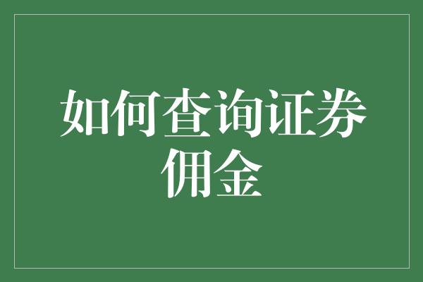 如何查询证券佣金