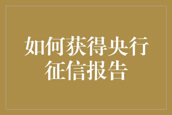 如何获得央行征信报告