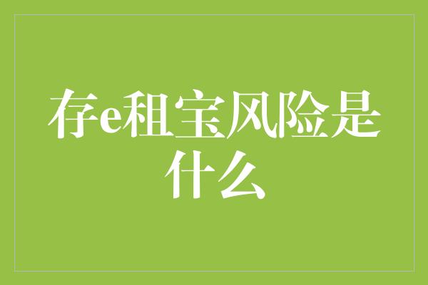 存e租宝风险是什么