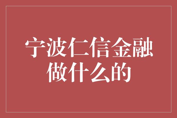 宁波仁信金融做什么的