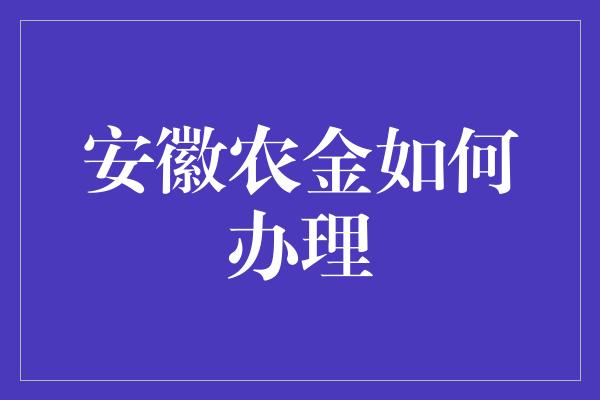 安徽农金如何办理