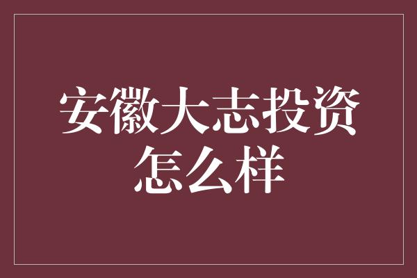 安徽大志投资怎么样