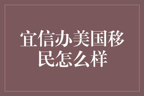 宜信办美国移民怎么样