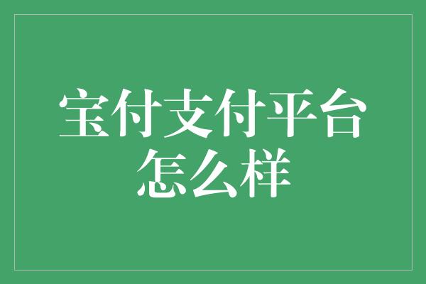 宝付支付平台怎么样