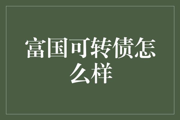 富国可转债怎么样