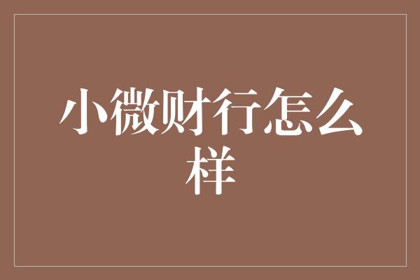 小微财行怎么样