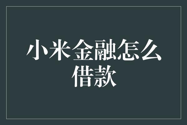 小米金融怎么借款