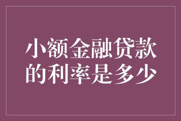 小额金融贷款的利率是多少