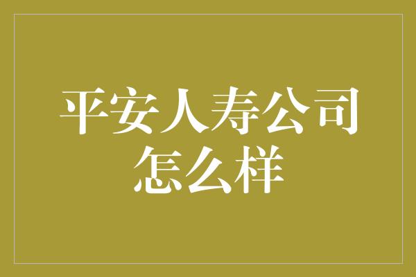 平安人寿公司怎么样