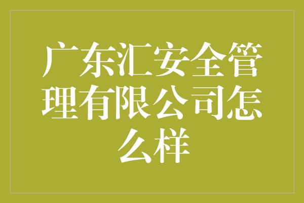 广东汇安全管理有限公司怎么样