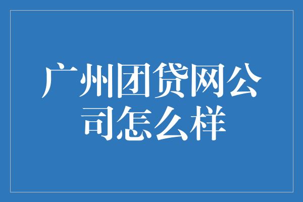 广州团贷网公司怎么样