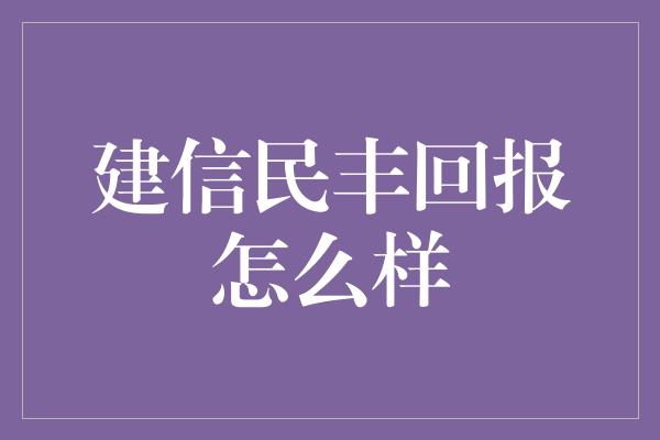 建信民丰回报怎么样